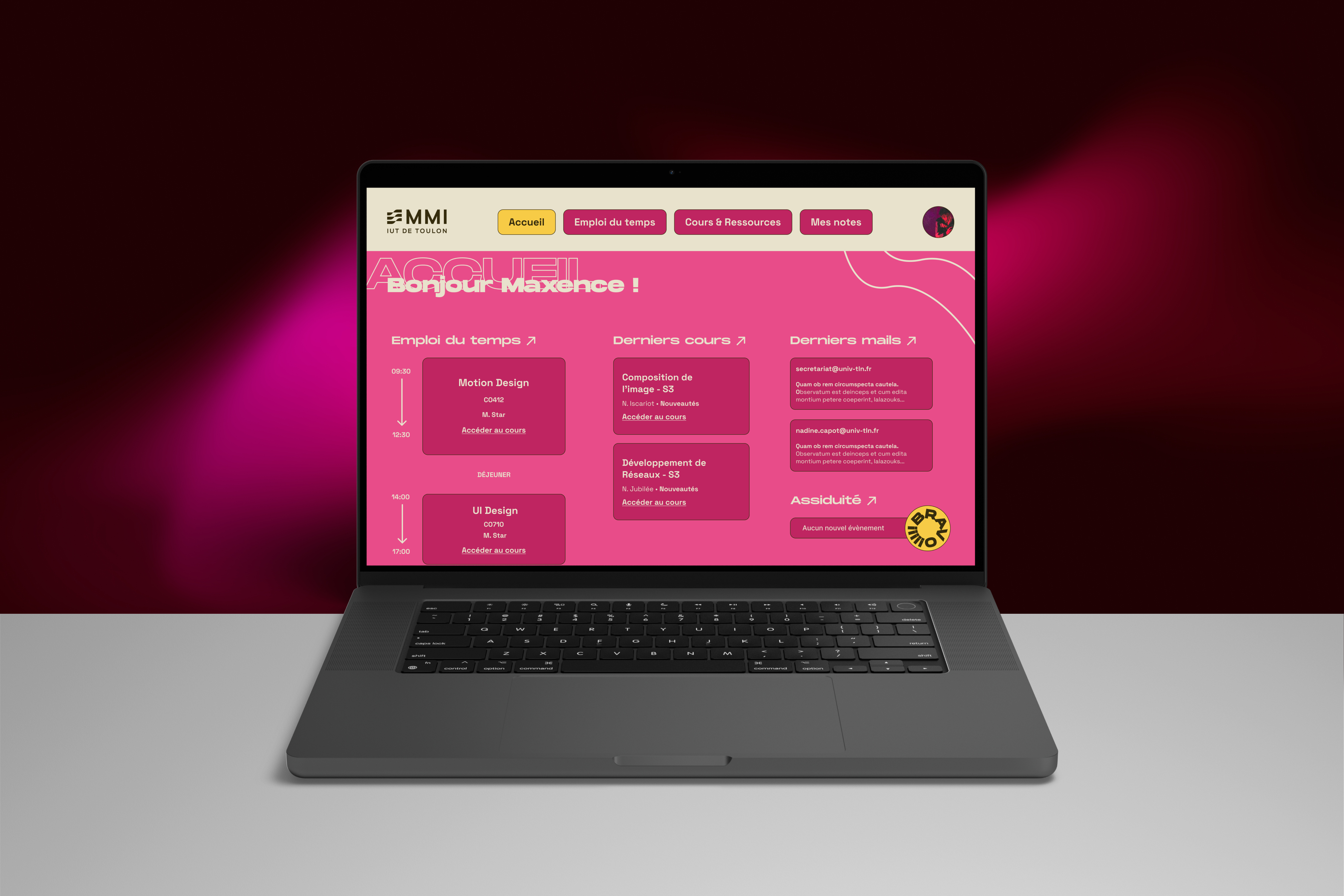 interface sur l'ordinateur